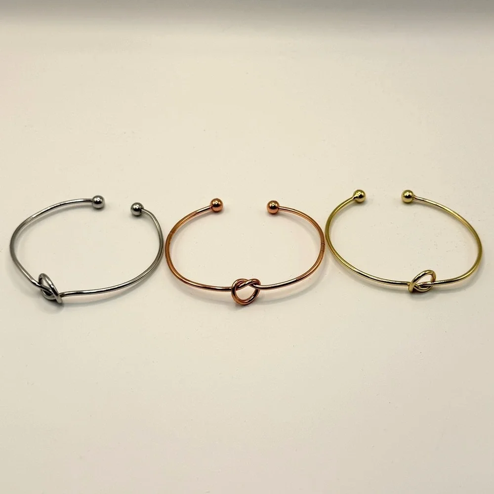 Love Knot Cuff Bracelet Set Minimalist Gold Silver Rose Gold Open Bangle Trio